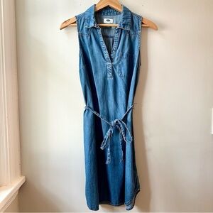 Old Navy Denim Adjustable Tie Waist Collared V-Neck Shirt Dress